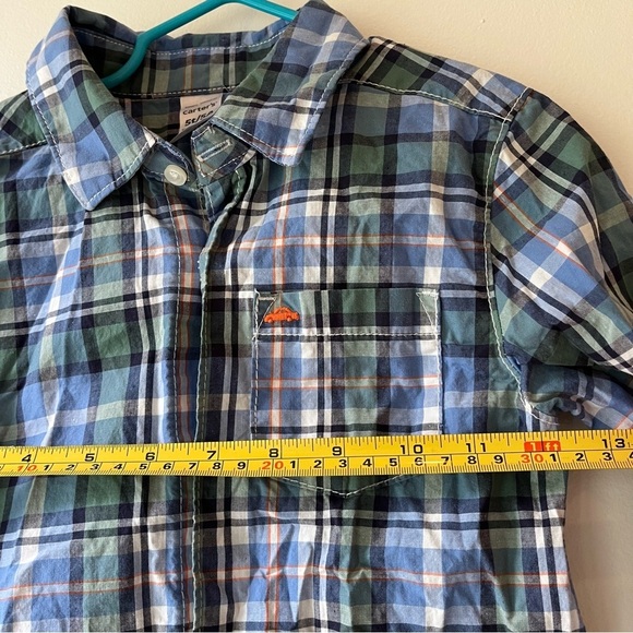 🌼 5/$25 Carter’s Boys Plaid Button-Up Shirt 5T Long Sleeve Blue Green - Picture 8 of 10